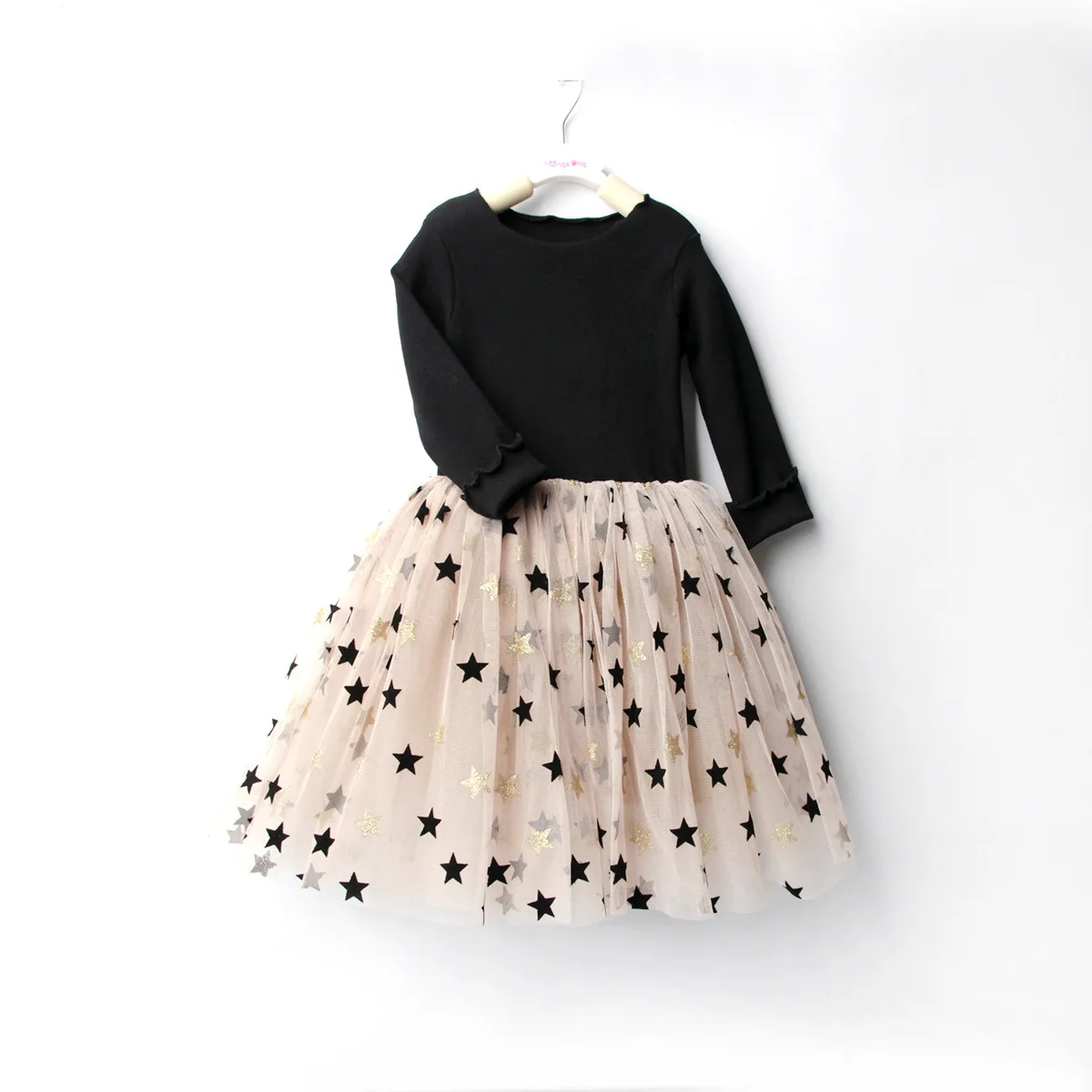 

2 -7 Years Kid Baby Girls Star Print Dress Autumn Kids Long Sleeve Tutu Princess Patchwork Dress