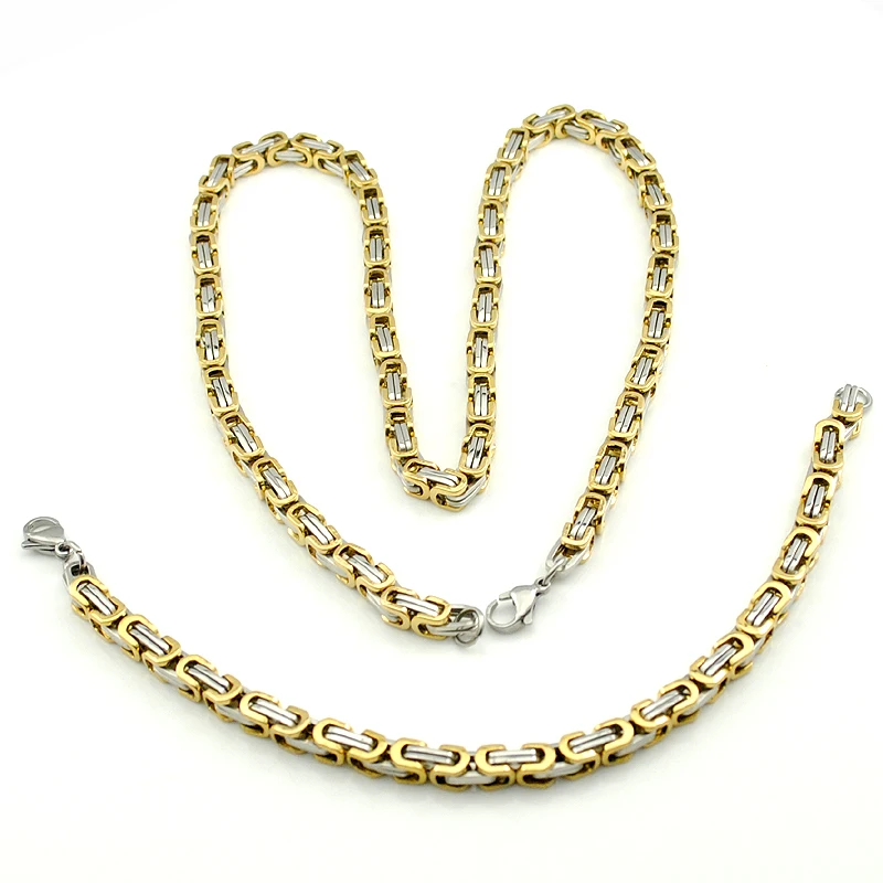 

AMUMIU 316L Stainless Steel Necklace Bracelet Sets Chain Gold Silver Color Bikers Punk Hit Hop For Mens Womens Wholesale KTZ090