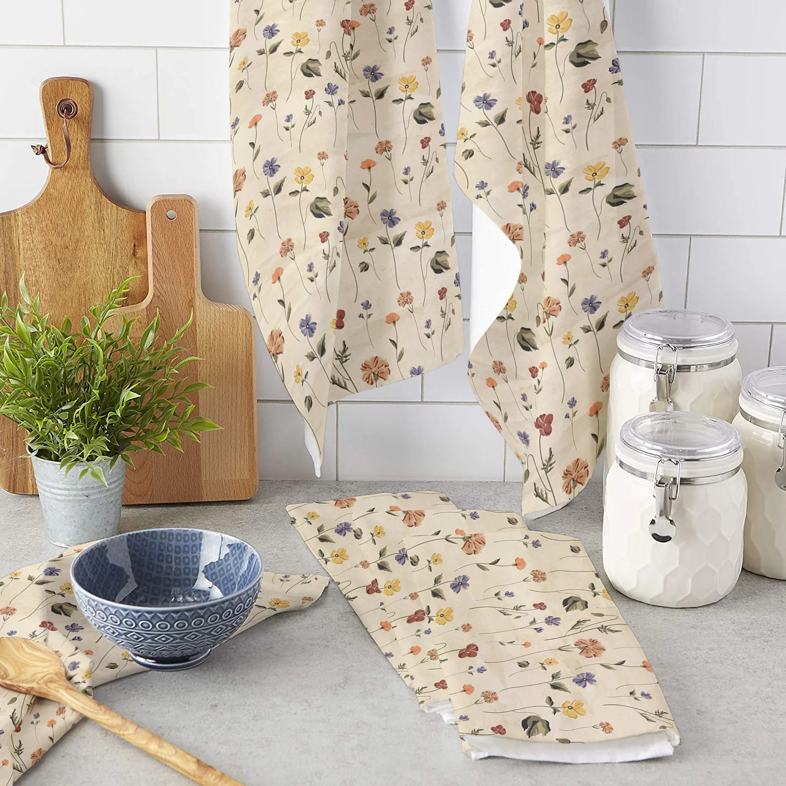 

Retro Floral Wildflowers Microfiber Kitchen Hand Towel Dish Cloth Tableware Household Cleaning Towel Utensils for Kitchen