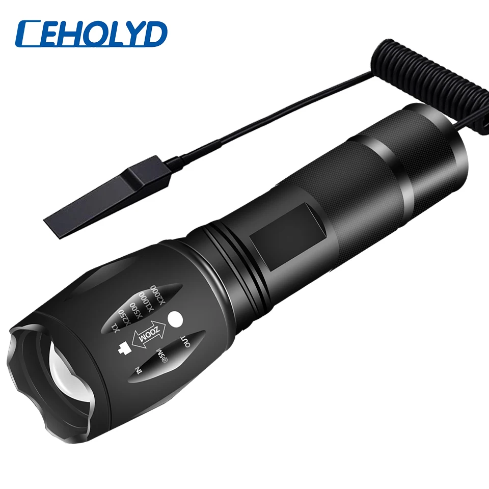 

Hunting Led Flashlight Tactical Torch Bulbs Include 18650 Rechargeable Battery Shock Resistant Hard Light Self Defense