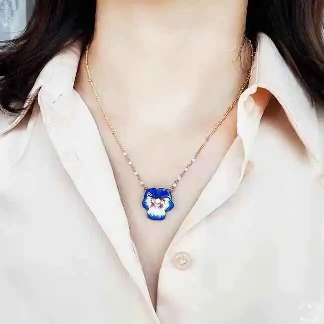 necklace 1 Amybaby ручная работа глянцевое покрытие цветы анютины глазки женское ожерелье, серьги-гвоздики браслет ювелирные изделия для вечерние - Окраска металла: necklace 1