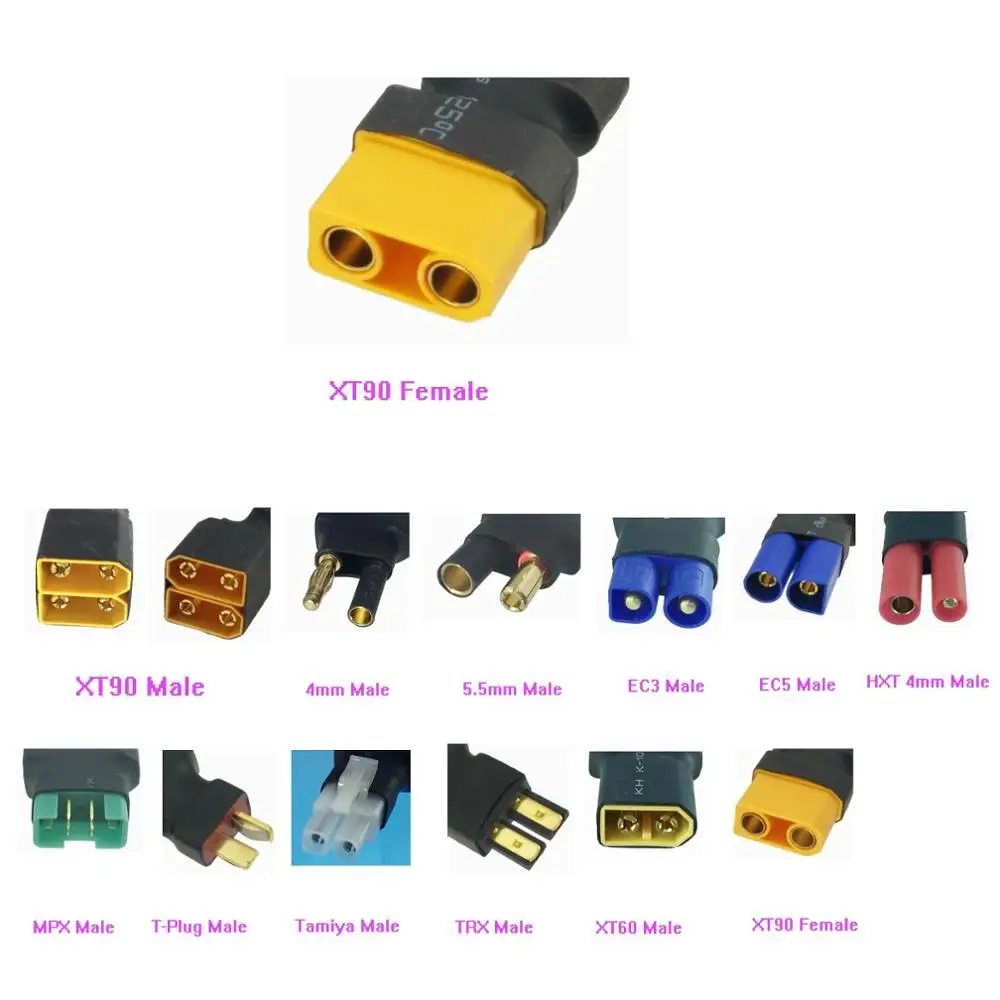 1pce XT90 Разъем на XT90/4 мм/5 5 мм/EC3/EC5/MPX/T-разъем Deans/Tamiya/TRX Traxxas/XT60/ HXT4mm без проводного