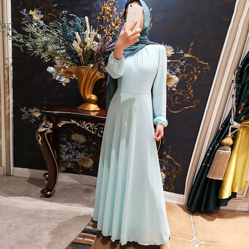 Siskakia шифоновое длинное платье Весна Лето 2020 солидное минимализм мусульманское
