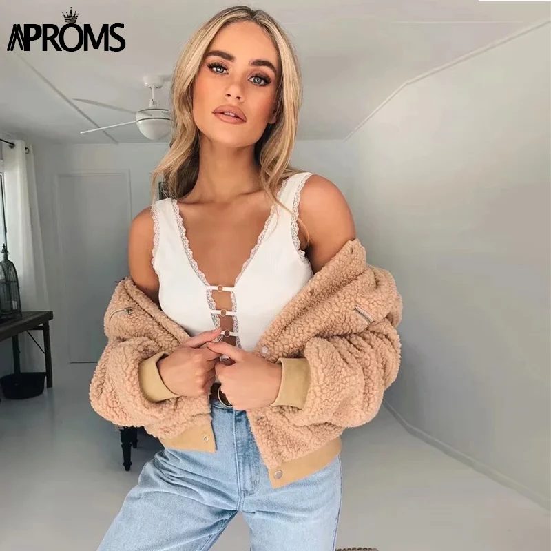 Aproms Сплошной цвет из искусственного меха базовая куртка мягкая женская тедди теплое пальто зимние короткие куртки