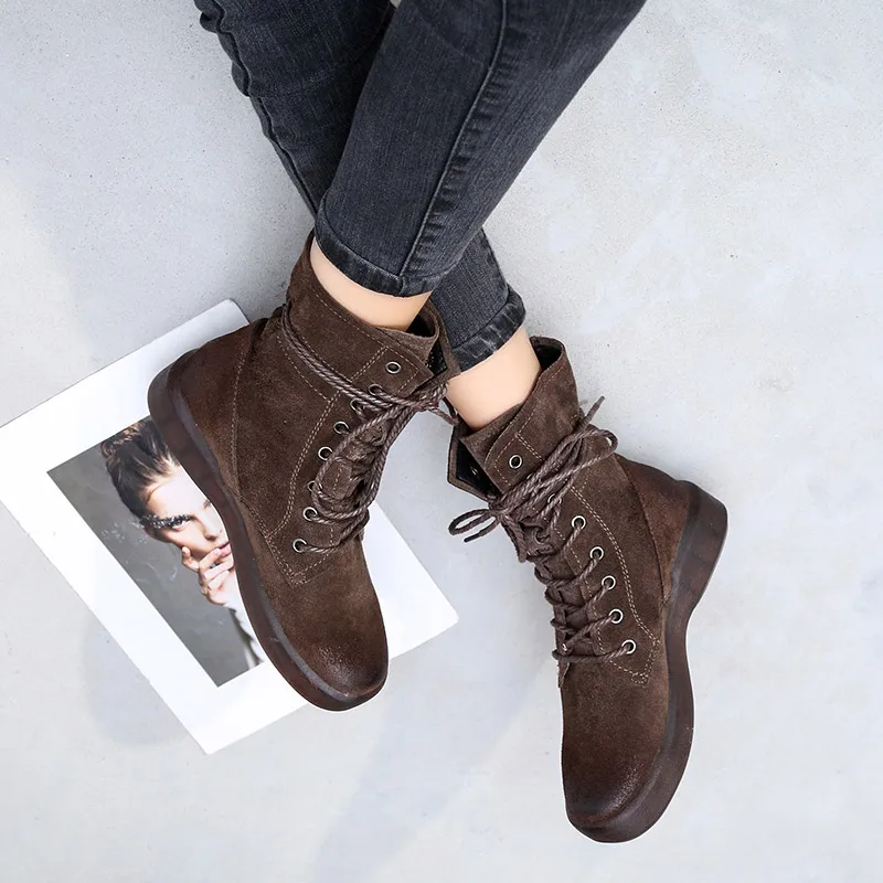 2020 designer handmade new winter boots female Genuine Leather plus velvet pure leather short Retro women shoes | Обувь