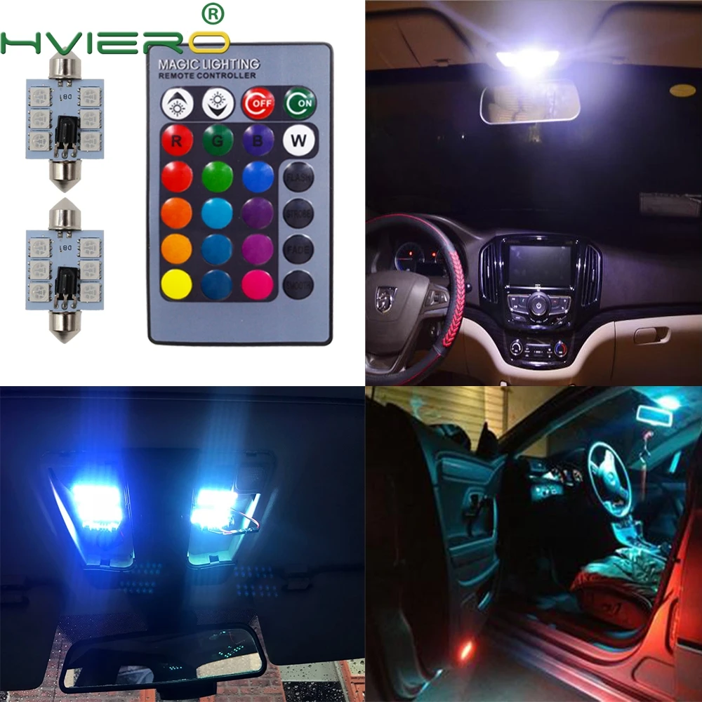 2X RGB 5050 6SMD Festoon светильник c5w Dome Car Led Auto с дистанционным управлением|bulb color|bulb led