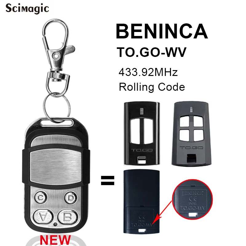 

BENINCA TO GO WV 2WV TO.GO2WV 433 mhz Garage Door Remote Control BENINCA Remotes 433.92mhz Rolling Code Command Gate Door Opener