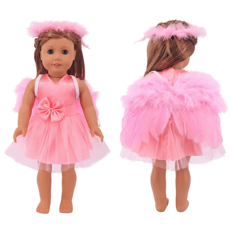 

Pink Angel Set Dress Wing Hairpin Wear For 18 Inch American Dolls & 43cm New Born Baby,Our Generation Doll Clothes Accessories