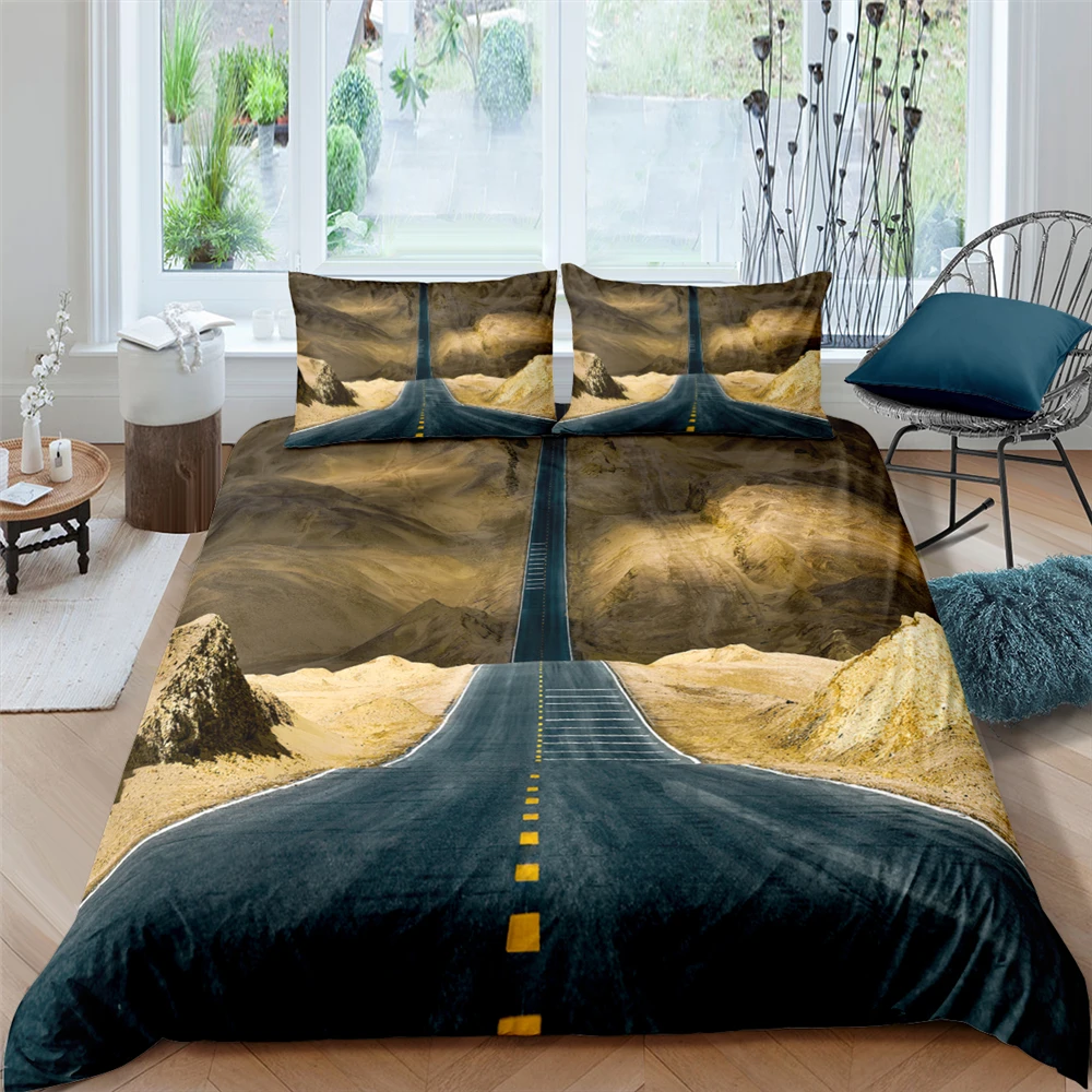 

Landscape Road Bedding Set Queen 3D Printed Duvet Cover Bedclothes 2/3pcs Home Textiles Famous Design High Quality Quilt Cover