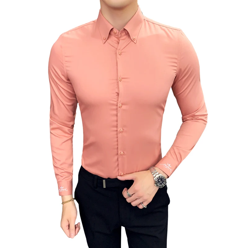 Мужская белая рубашка с длинным рукавом летняя тонкая шелковая Корейская версия