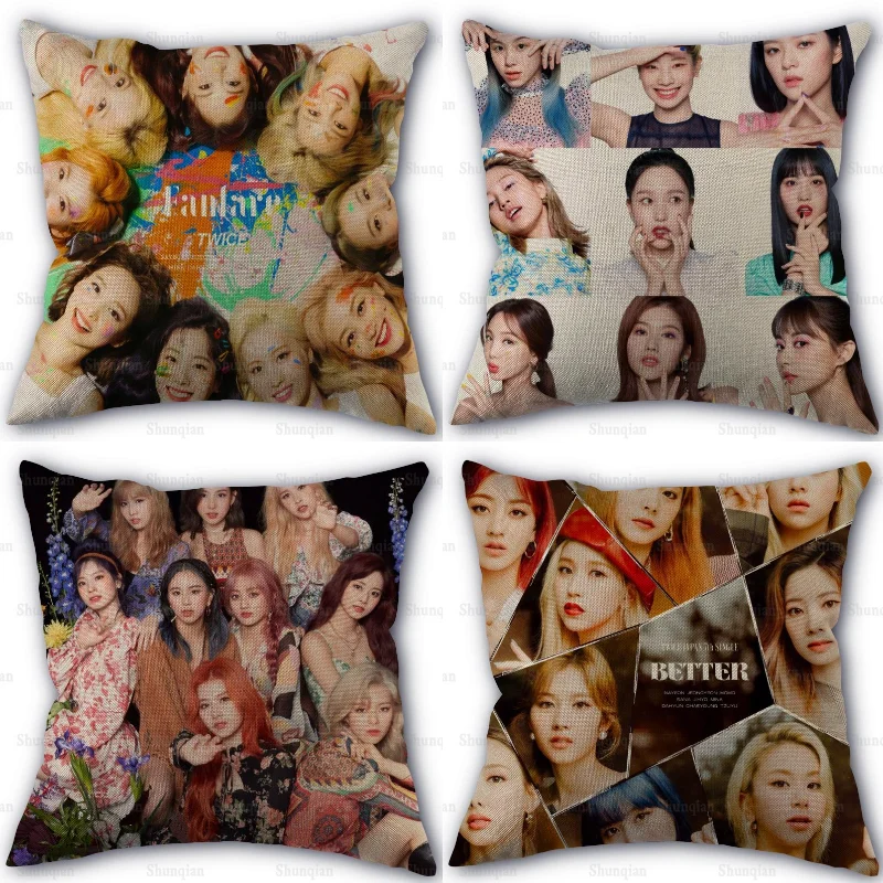 

Custom TWICE KPOP Girl Pillowcase Home Textile Cotton Pillow Covers Wedding Decorative Pillow Cover Square 45x45CM 0512