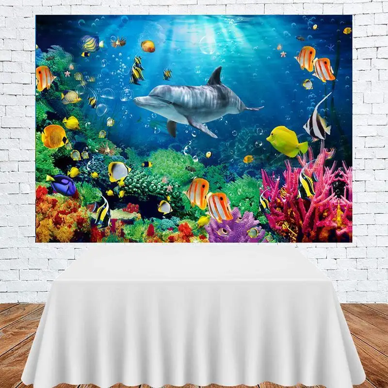 

Undersea World Shark Coral Fish Baby Cartoon Background Children's Birthday Party Room Decoration Photography Studio Backdrop