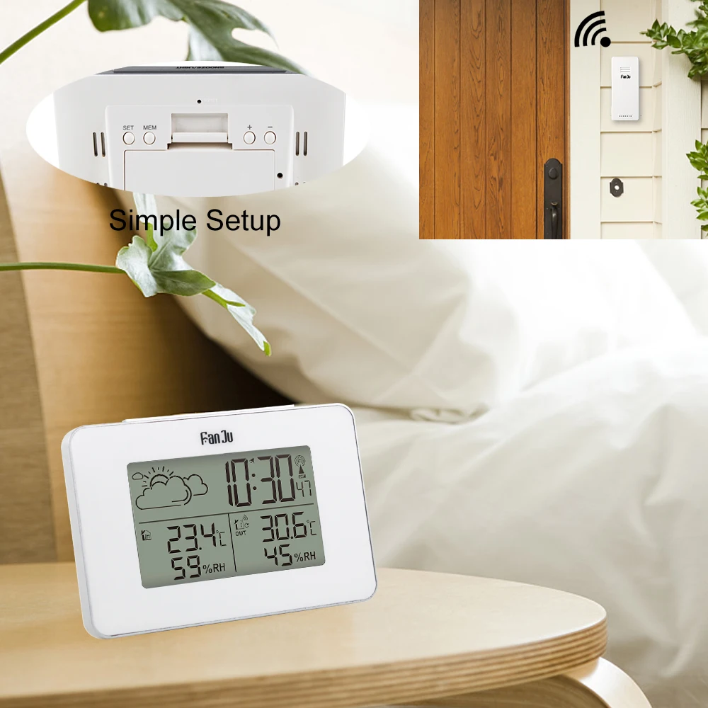 FanJu FJ3364W будильник часы цифровые часы беспроводной датчик температуры и влажности, повтор, настольные часы DCF метеостанция