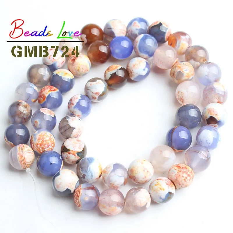 Wholesale Orange Blue Fire Agates 6/8/10 MM Natural Stone Round Loose Beads For Jewelry Making DIY Necklace Bracelet 15.5 Inch | Украшения