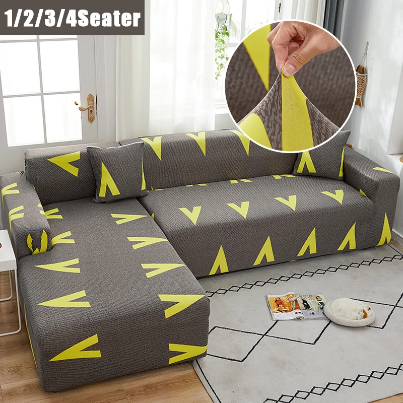

V Letter Prints Elastic Stretch Sofa Cover All-inclusive Sectional L Shape Sofa Couch Slipcover Sofa Covers for Living Room