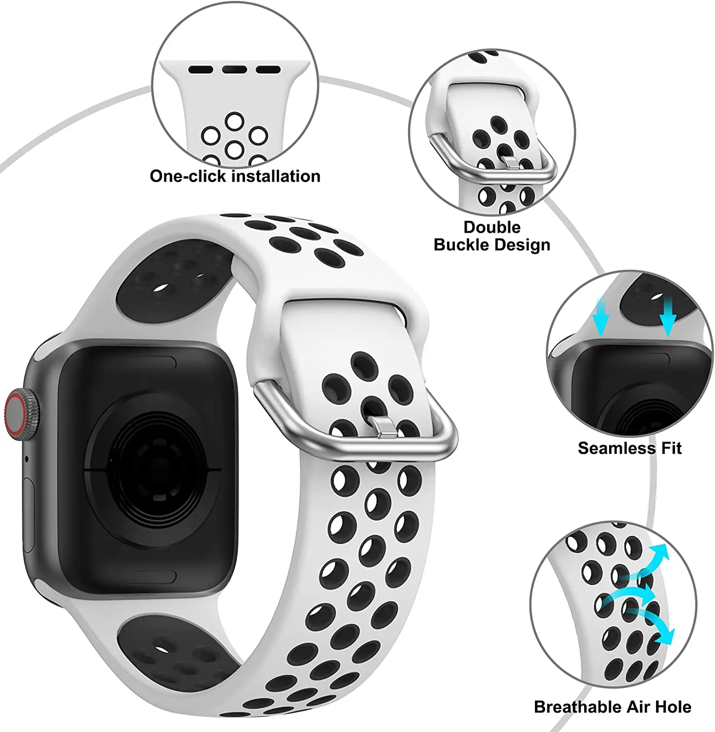 Ремешок силиконовый для Apple Watch band 44 мм 40 38 42 мягкий воздухопроницаемый браслет