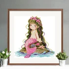 Набор для вышивки крестиком с милой маленькой девочкой, Набор для вышивки крестиком 14 карат, холст с принтом Русалочки DMC, 11CT, подарок для рукоделия