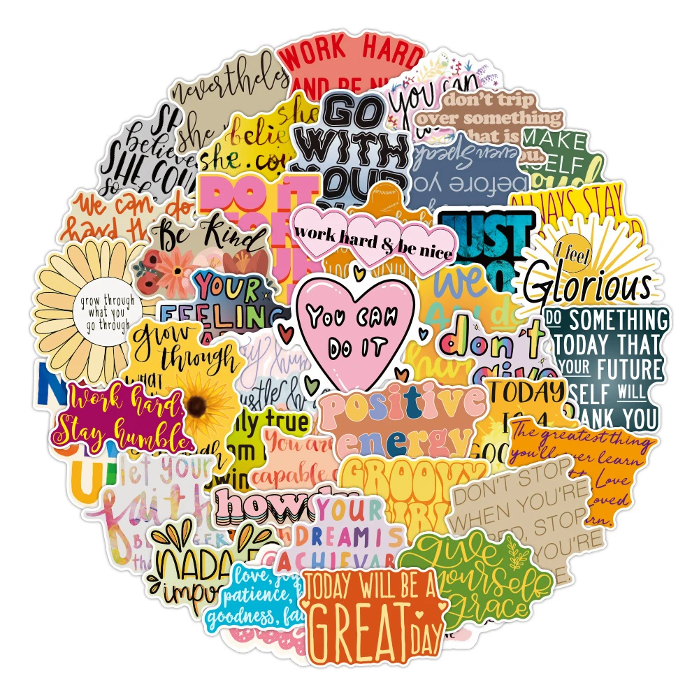 

50pcs Colorful Inspirational English Letter Famous Aphorism Scrapbook Stickers for Laptop Bike Helmet Car Waterproof Stickers