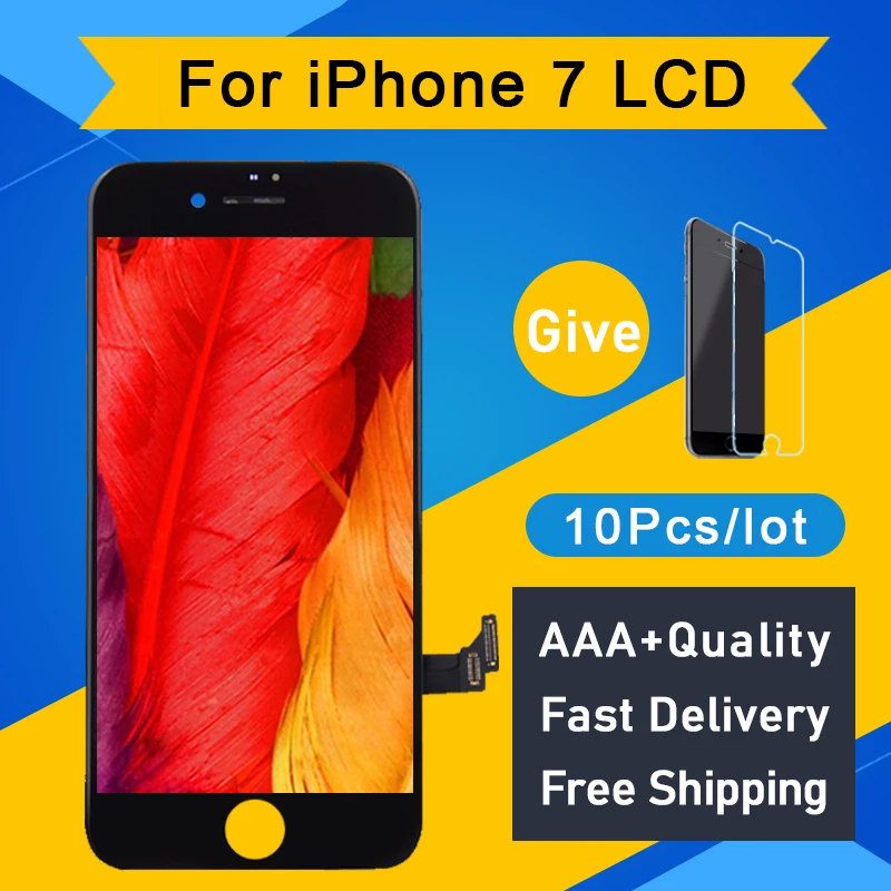Pantalla LCD para IPhone 7, montaje de digitalizador con pantalla t&aacute;ctil, color blanco y negro, sin p&iacute;xeles muertos, prueba AAA, 100%, 10 unids/lote, Env&iacute;o Gratis por DHL-0