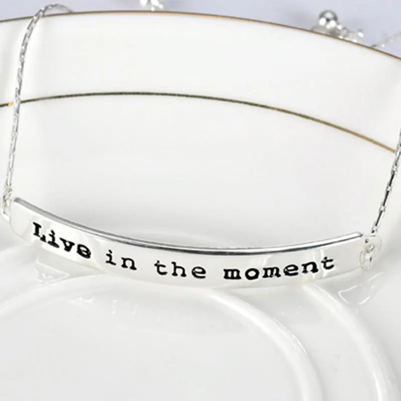 Вдохновляющие цитаты бар браслеты из розового золота с гравировкой CZ Следуйте за