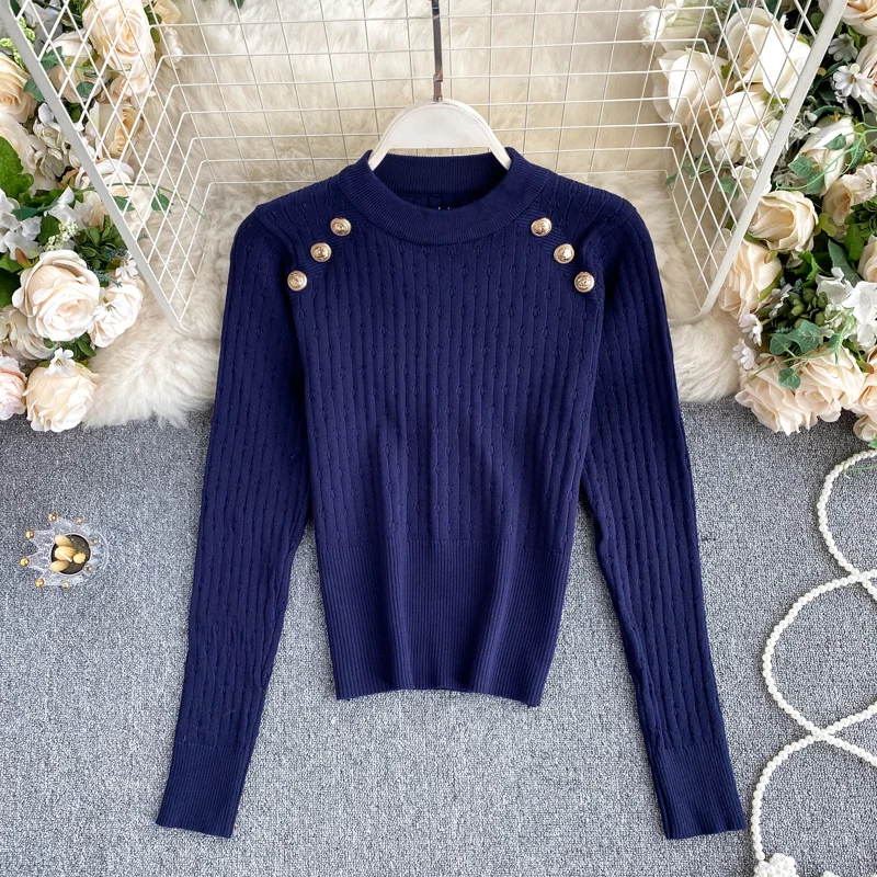 

Amolapha Women Soild O Neck Buttons Knitted Pullovers Jumper Tops Long Sleeve Sweaters