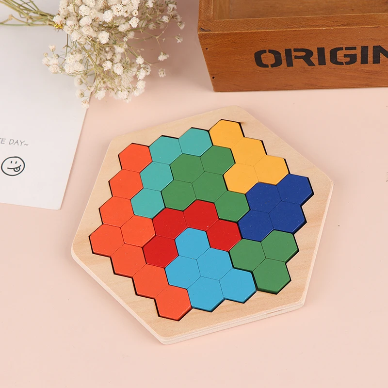 

1 pcs Wooden Hexagon Puzzle For Kids Adult - Honeycomb Shape Tangram Puzzle Toys Geometry Logic IQ Game Gift