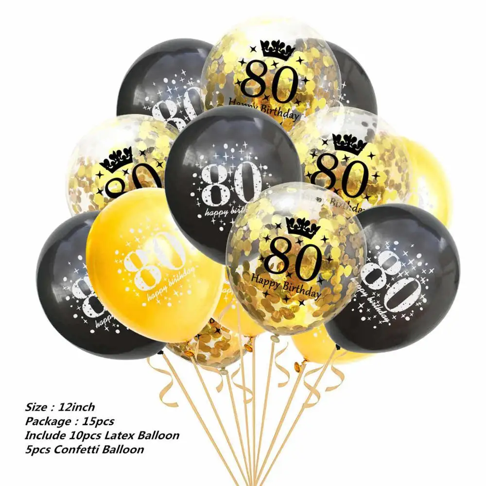 15pcs mix 80 1" Золотые латексные воздушные шары черные 30 40 50 60 70 лет с днем рождения украшения для взрослых воздушные шары Cumpleanos Globos Balony - Цвет: 15pcs mix 80