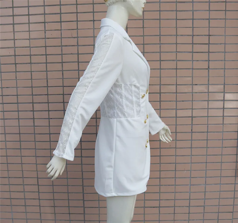 

2020 Autumn fashion Women's Dress Suit sexy elegant mini Dress White Lace Stitching Double Breasted Slim Party Nightclub Dress