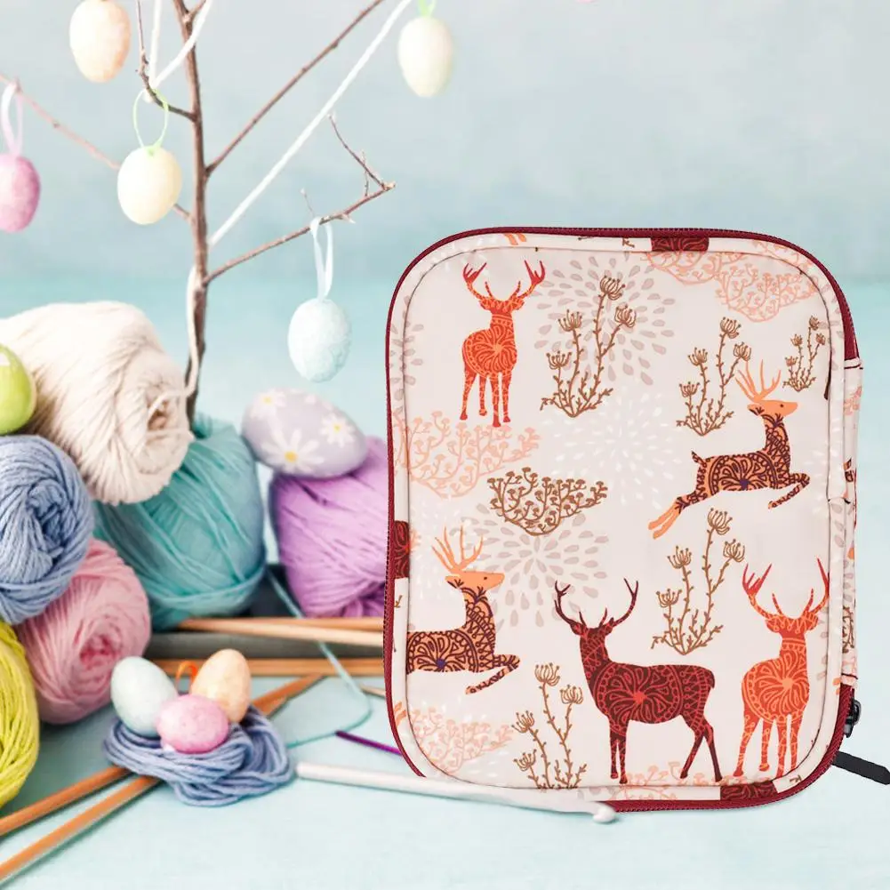 

Portable Knitting Needle Storage Bag Classic Texture Yarn Crochet DIY Knit Bag Portable Multi-functional Craft Organizer