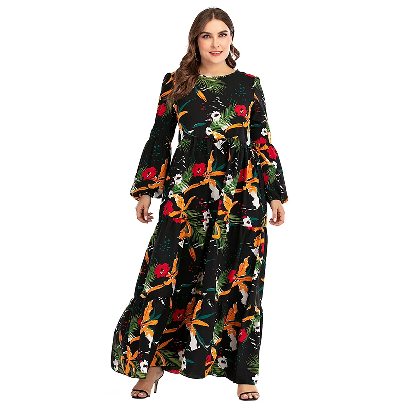 Siskakia размера плюс с цветочным принтом платье черного цвета круглым вырезом