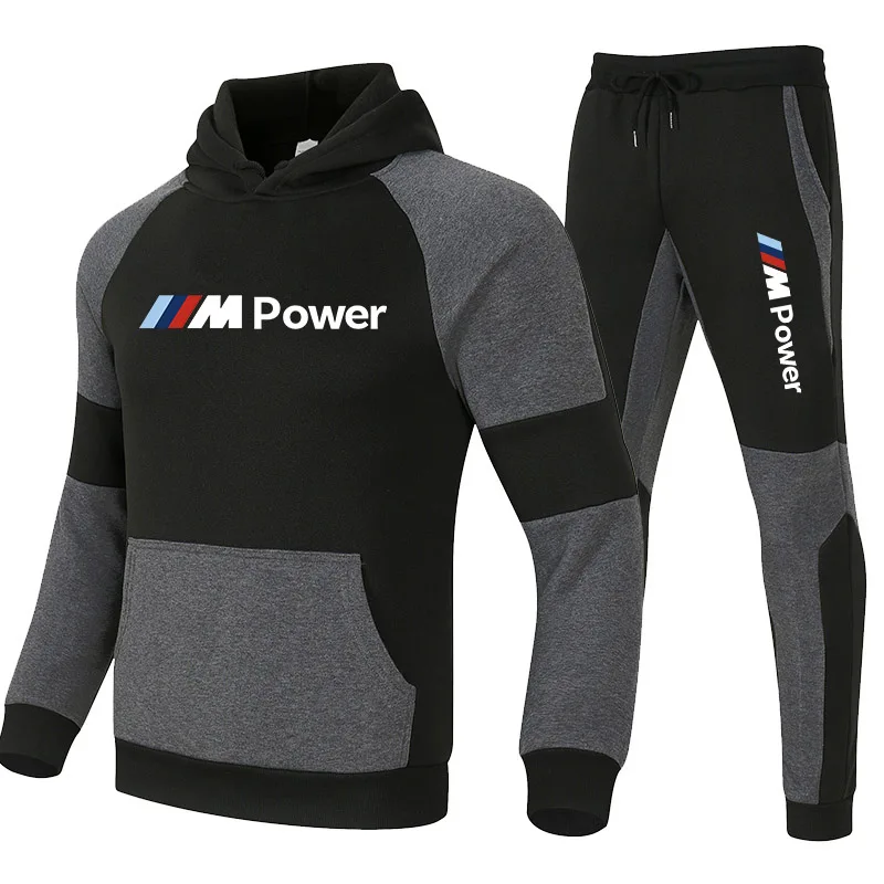 

2021 Color Contrast Tracksuits Men Sets Hoodie+Sweatpants Autumn Winter 2 Piece Sets Running Fashion Male BMW Sweatshirt Suits