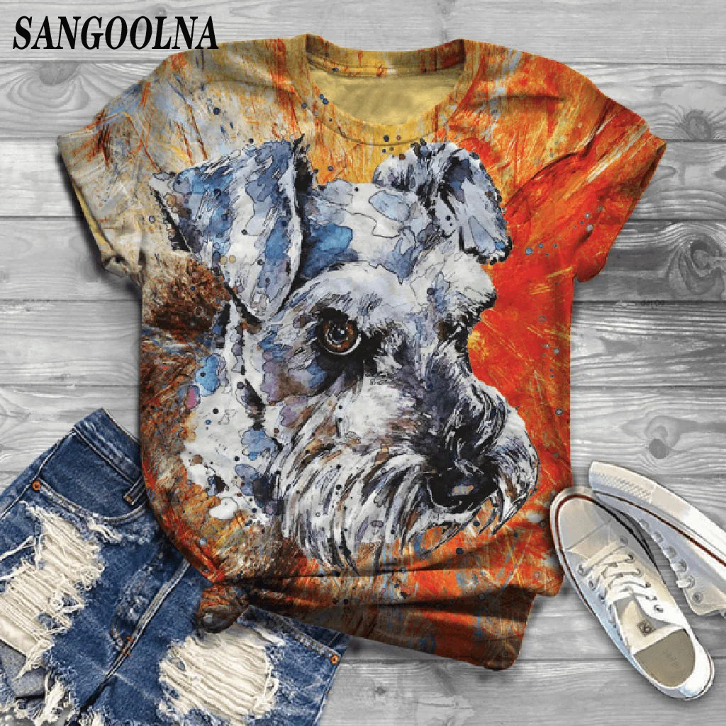 Футболка женская с круглым вырезом базовая эластичная рубашка собачкой Schnauzer 2020 |
