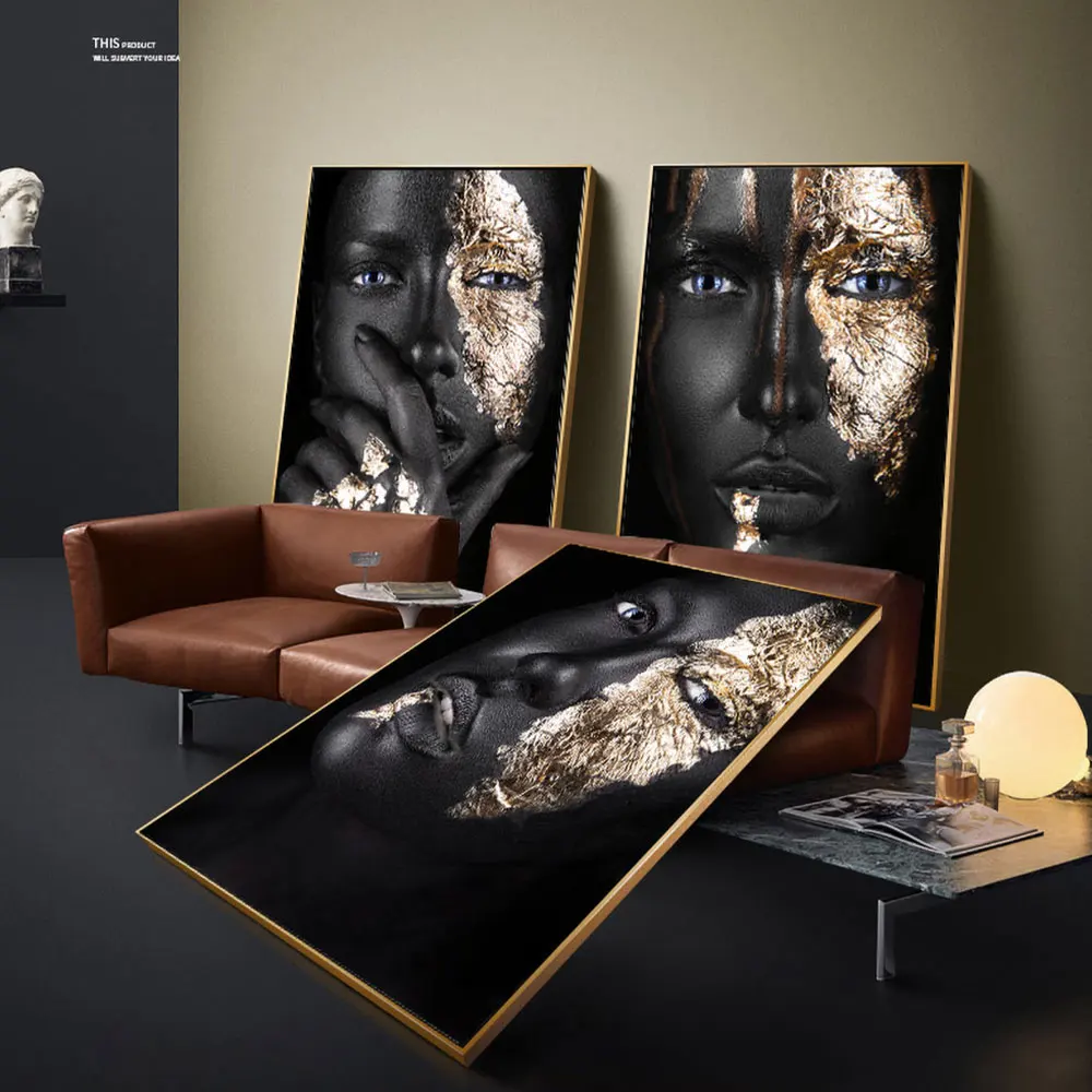 

African Art Black Gold Woman Oil Painting On Canvas Cuadros Posters And Prints Scandinavian Wall Picture For Living Room Decor