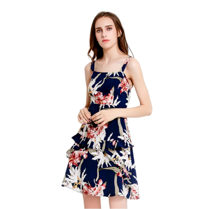 Женское Цветочное платье с бретельками на плечах 2019 Новая мода сексуальные