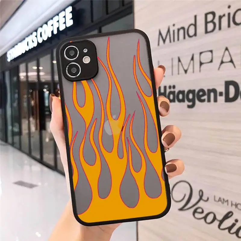 

Phone Case For iPhone 12 11 Mini Pro XR XS Max 7 8 Plus X flame Matte transparent cover