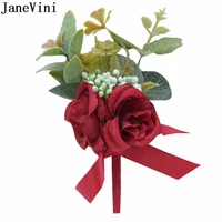 janevini artificial flowers boutonniere for groom red rose bride bridesmaids wedding corsages boutonnieres bridal wrist flower