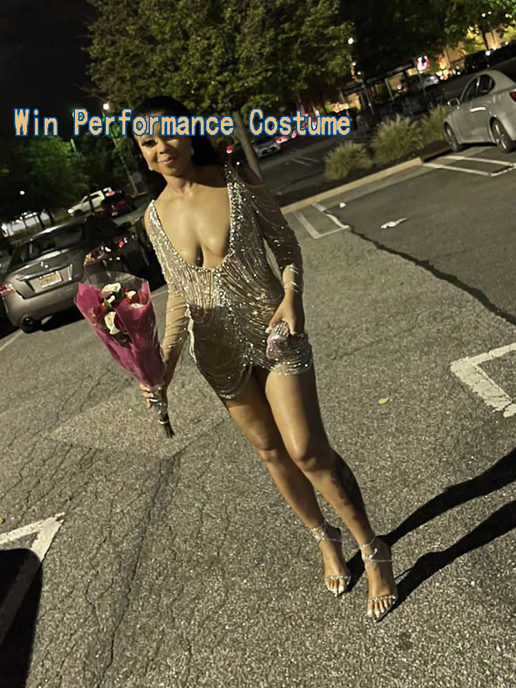 Яркий прозрачный комбинезон Стразы с длинными рукавами сексуальные леггинсы