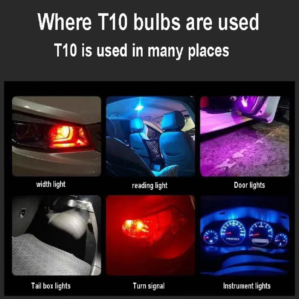 

100/50/10 Pcs Car T10 Led Bulbs 194 168 W5W LED Light Cold White Auto COB Silica Red Blue Green Yellow License Plate Lamp 12V