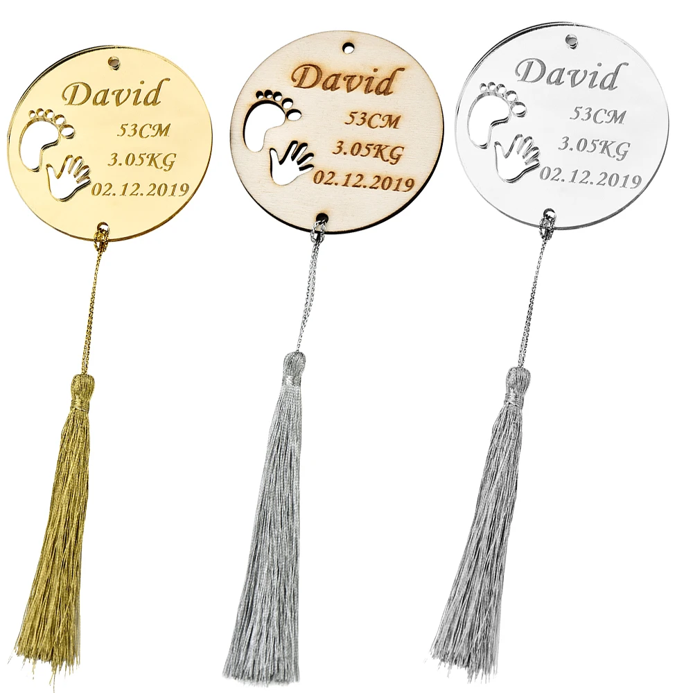 Набор из 100 персонализированных круглых бирок акрила и дерева с гравировкой