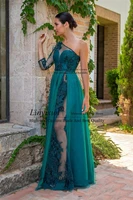 one shoulder half sleeve evening dresses lace front split prom gowns robe soiree dubai formal women prom gowns custom made