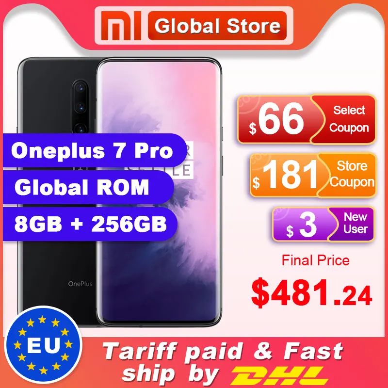 Смартфон Oneplus 7 Pro с глобальной прошивкой, 8 ГБ ОЗУ, 256 Гб ПЗУ, Snapdragon 855, экран 6,67 дюйма, сканер отпечатков пальцев, NFC, камера 48 МП