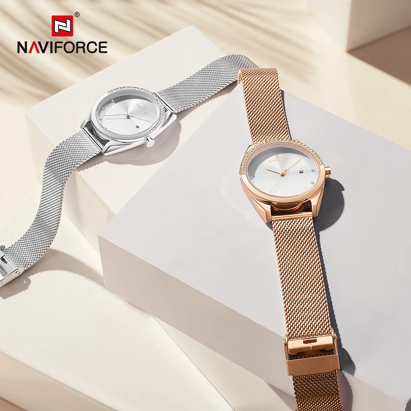 Часы NAVIFORCE женские кварцевые со стразами роскошные стальные наручные с браслетом