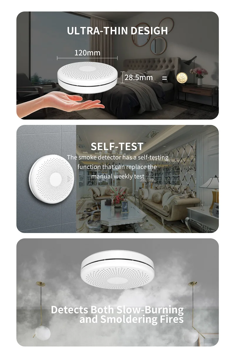 new universal tuya smart wifi smoke detector home fire smoke sound and light alarm sensor tuya app smart remote control free global shipping