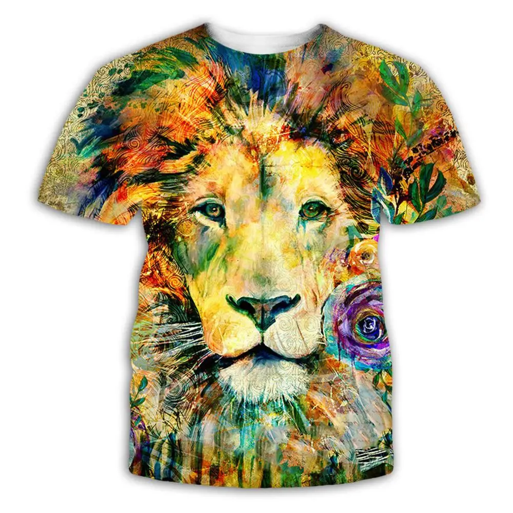 

PLstar Cosmos Summer Men's brand clothing O-Neck short sleeve animal T-shirt wolf/cat/lion 3D Digital Printed T shirt Homme larg
