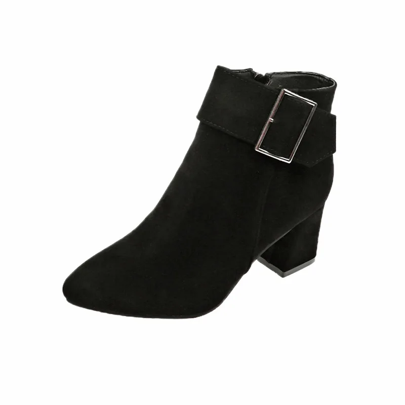 

New Brand Women's Ankle Boots Zipper Mid Square Heels Platform For Ladies Buckle Footwear Women's Shoes Solid Mujer erf4