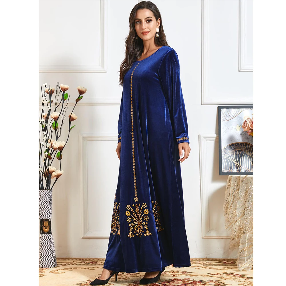

Women Velvet Long Sleeve Autumn Winter Abaya Muslim Long Dress Arab Turkish Plus Size Maxi Robe Kaftan Ramadan Islam New