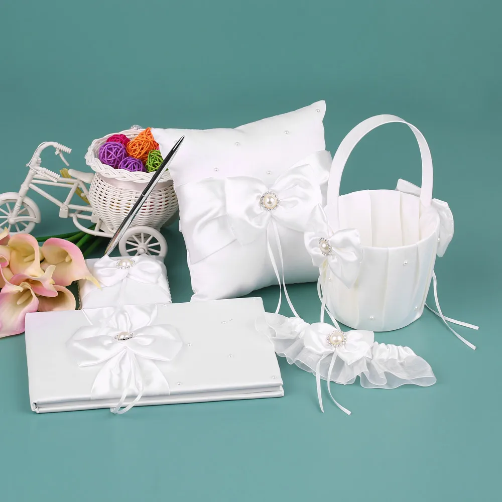 Горячая новинка 5 шт Стразы атласная Цветочная девочка корзинка для кольца