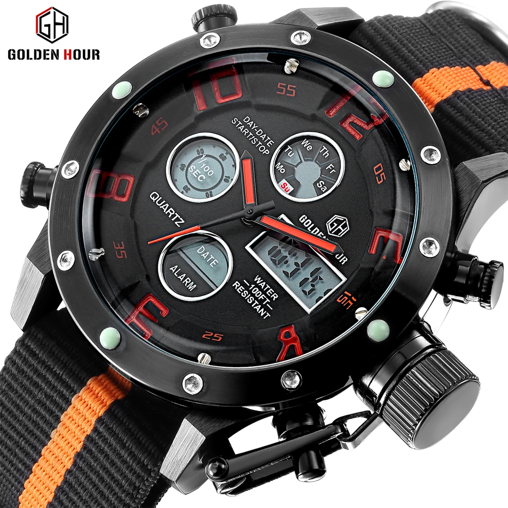 Luxury Top Brand Men Military Sports Watches Quartz LED Digital Hour Clock Male Nylon Strap Wristwatch Relogio Masculino | Наручные часы