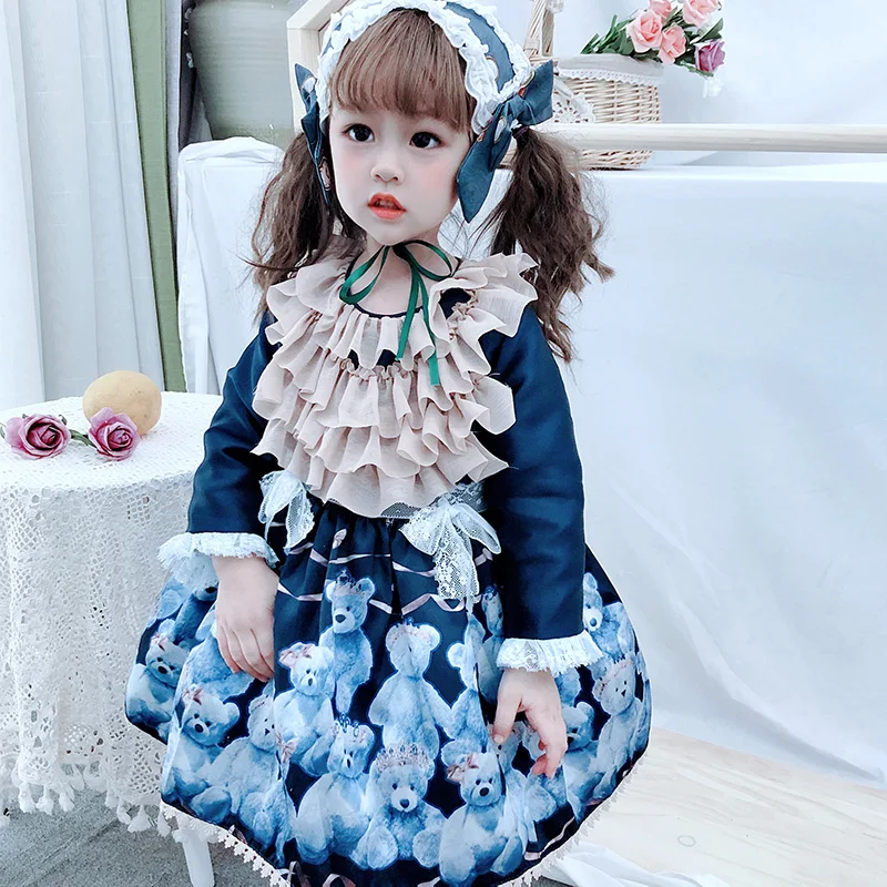 Платье для девочек в стиле ретро Сетчатое кружевное многослойное платье