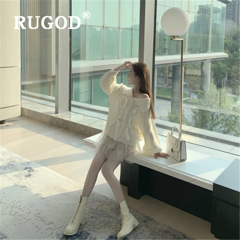 Женский вязаный свитер RUGOD элегантный белый пуловер в Корейском стиле с отложным